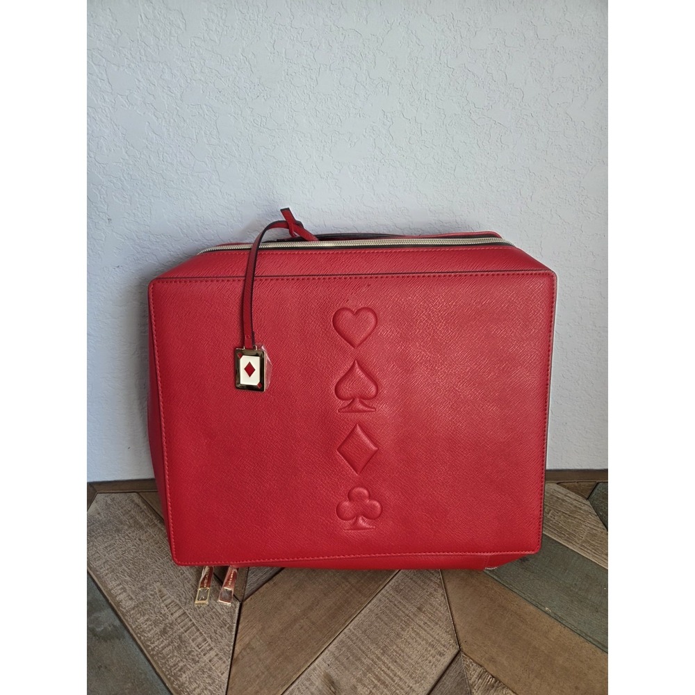 Estee Lauder Red w/Gold Zipper & Playing Cards Symbols Cosmetic‎ Makeup Case NEW